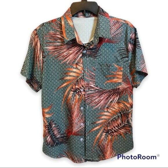 SHEIN Mens Plant Print Button Up Shirt Size Medium - Picture 2 of 7